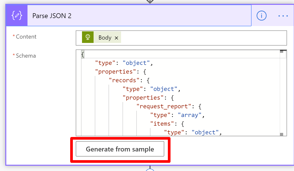 detailed view of Parse JSON by generating the schema from a sample