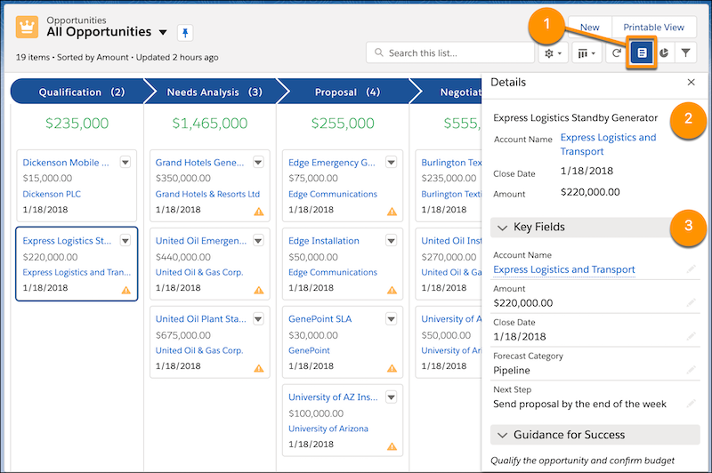 A screenhot of the updated Kanban view in Salesforce