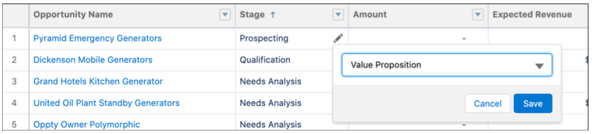 Inline editing of a picklist field on a report