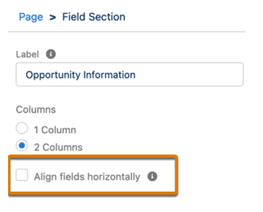 options selection to change the layout to align fields horizontally